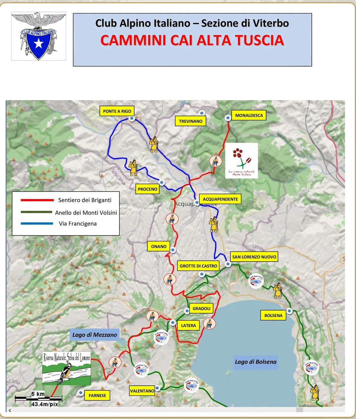 Mappa Cammini CAI Alta Tuscia: Sentiero dei Briganti, Anello dei Monti Volsini e Via Francigena